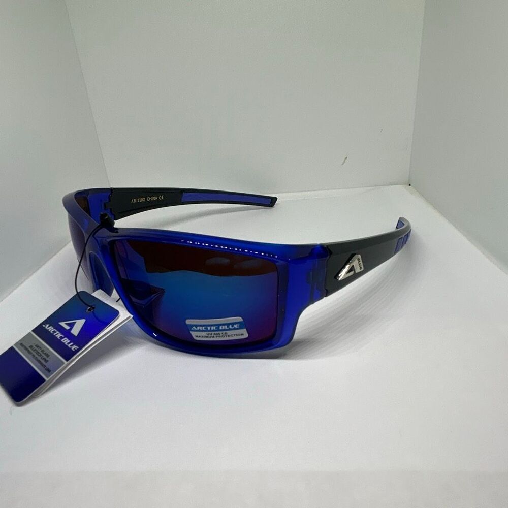 Arctic Blue Wrap Sunglasses Blue Mirror Lens UV400 Sport Style